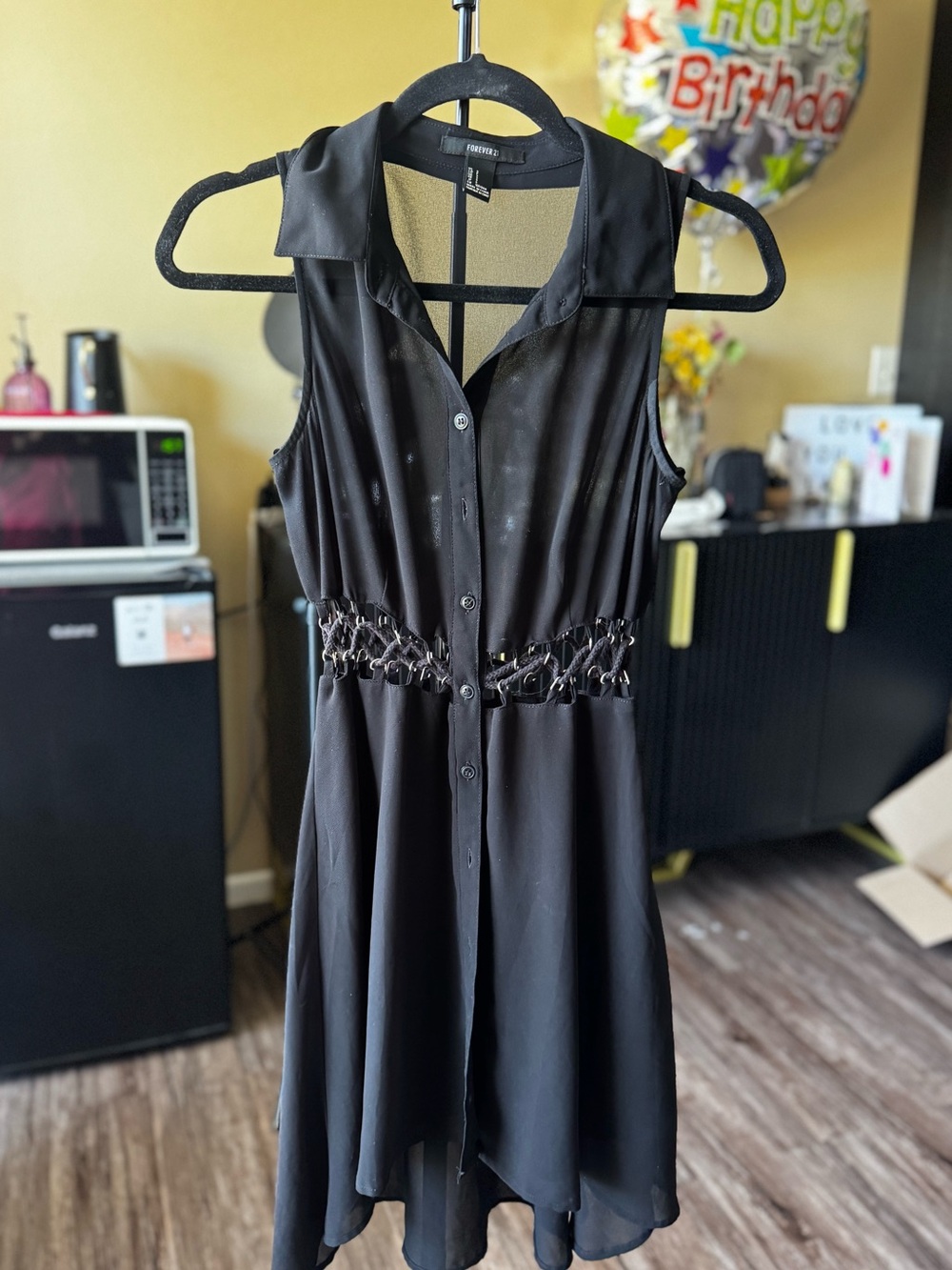 Forever 21 Black Sleeveless High-Low Dress with Chain Waist